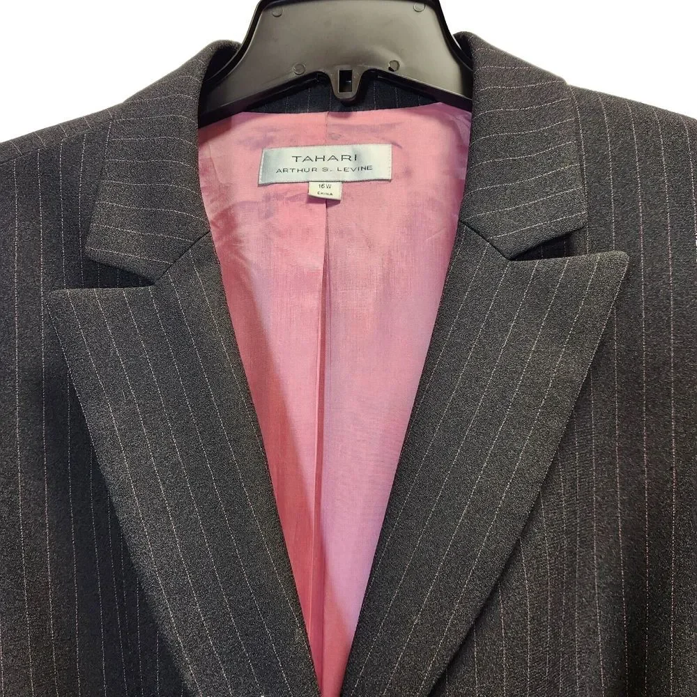 Tahari Pinstripe 3-Piece Suit Set Gray Pink Professional Business Attire - Picture 3 of 16